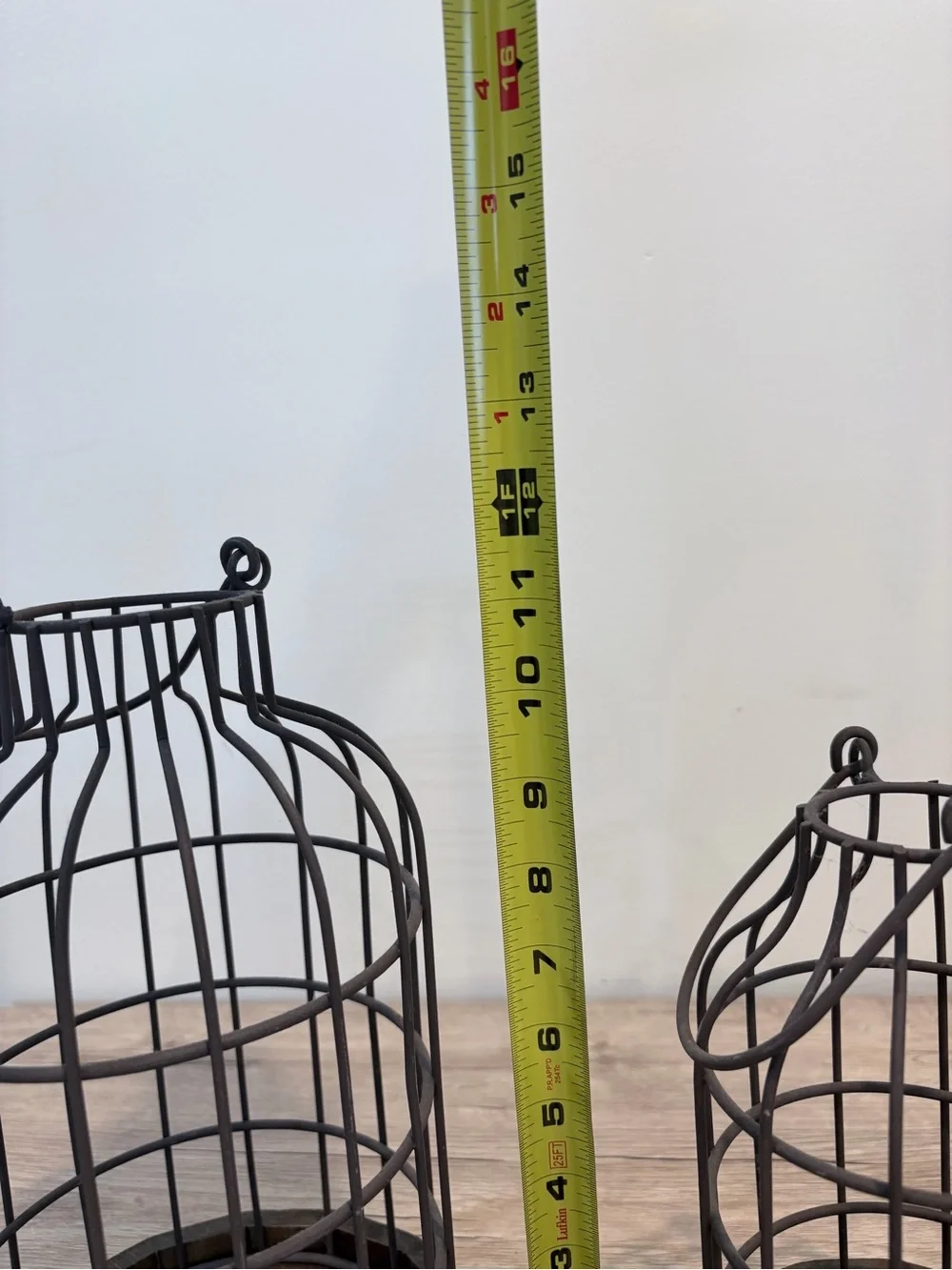 Rustic Black Metal Cage Candle Holders with White Faux Candles - Set of 2